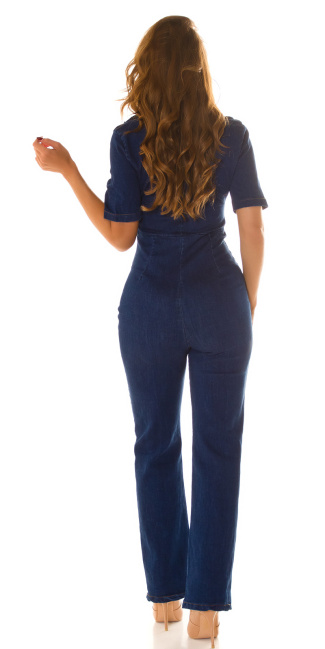 Denim-spijkerstof overall met ritssluiting blauw